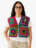 Retro Granny Square Crochet Vest