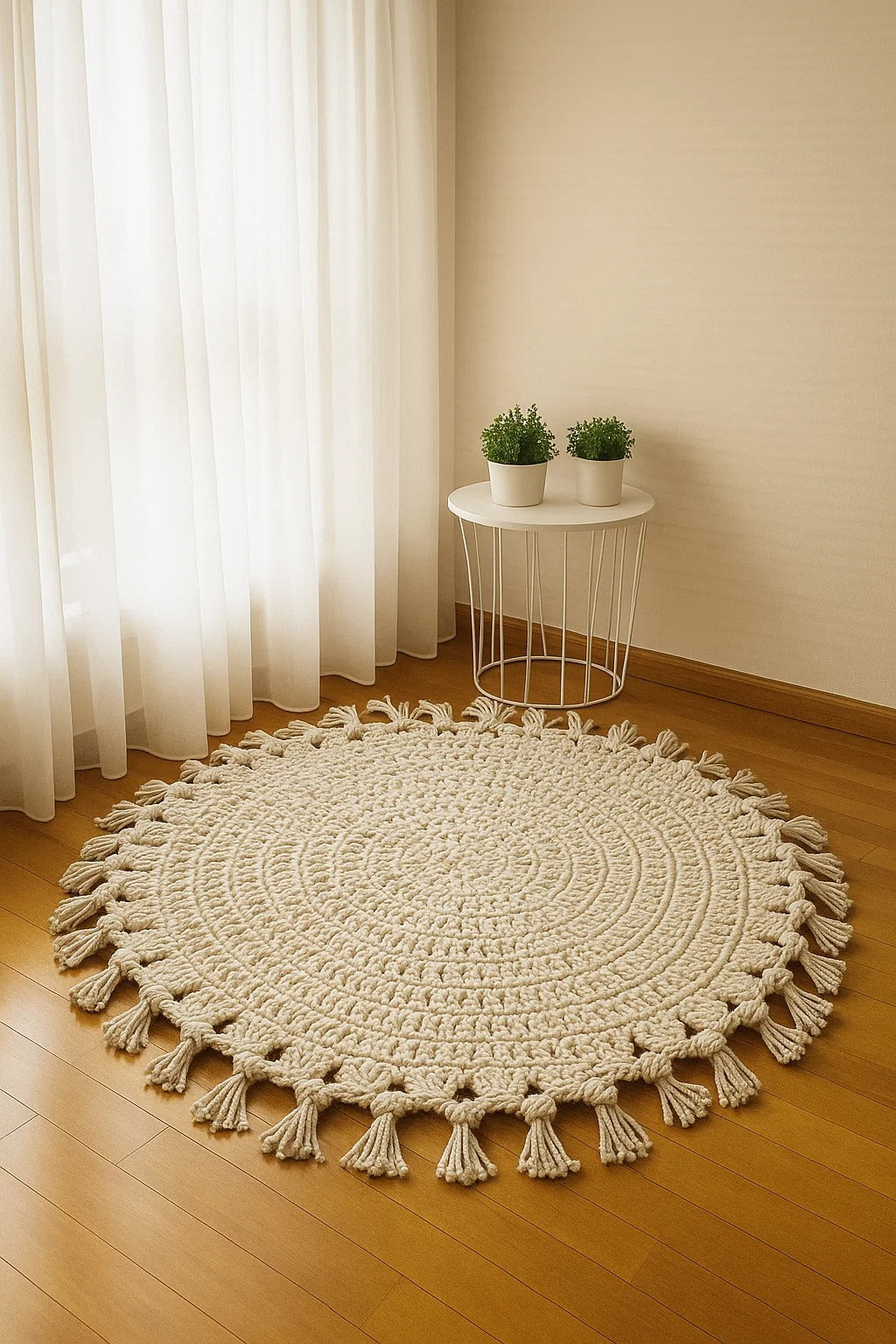 Boho Tassel Round Crochet Rug