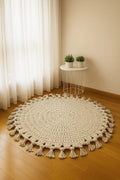 Boho Tassel Round Crochet Rug
