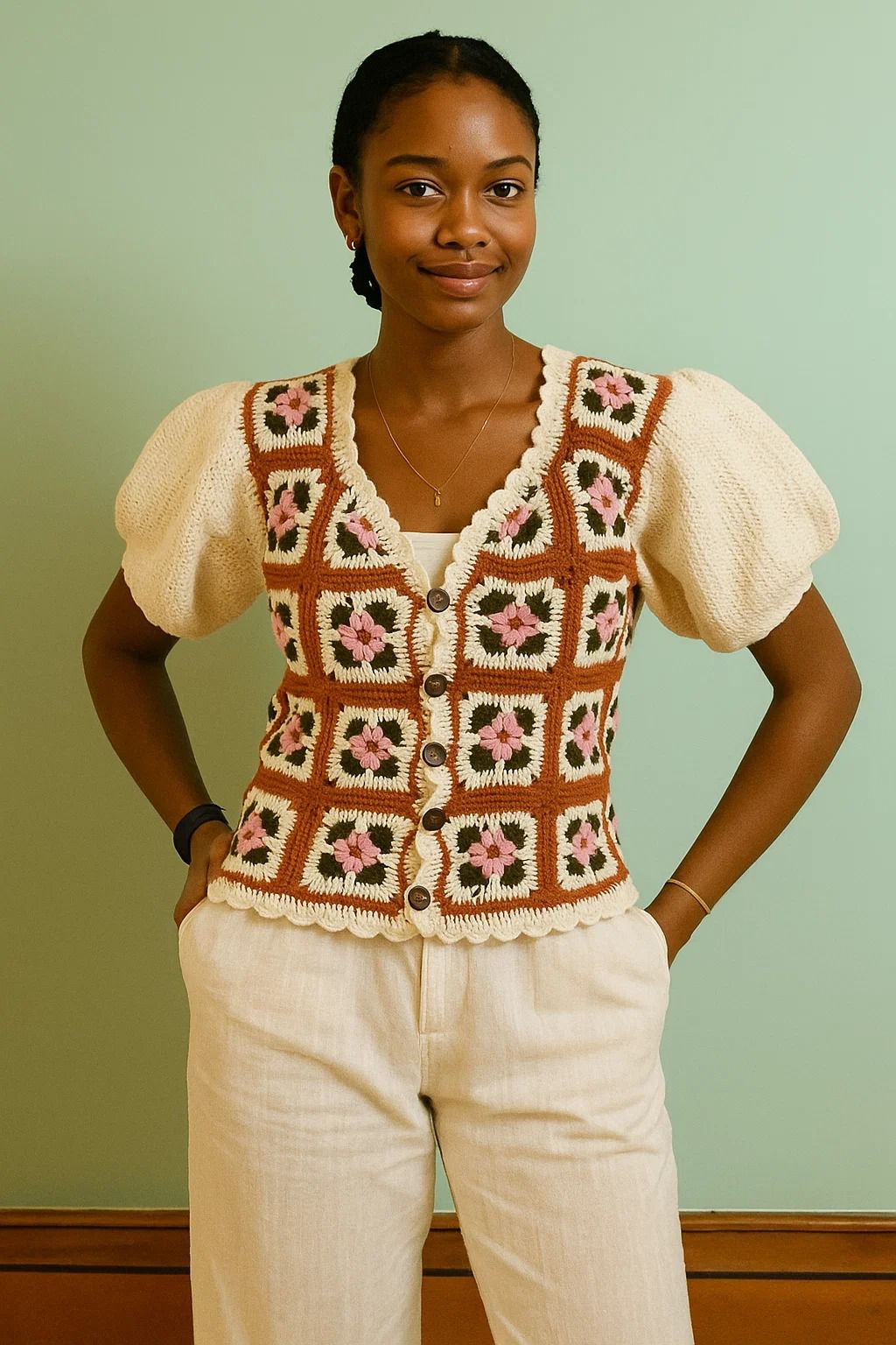 Daisy Patch Crochet Vest