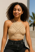 Boho High-Neck Crochet Crop Top