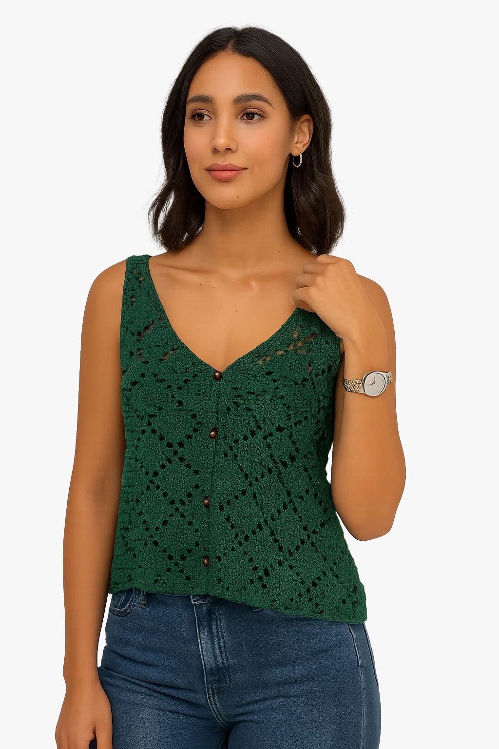 Crochet Button-Down Tank Top